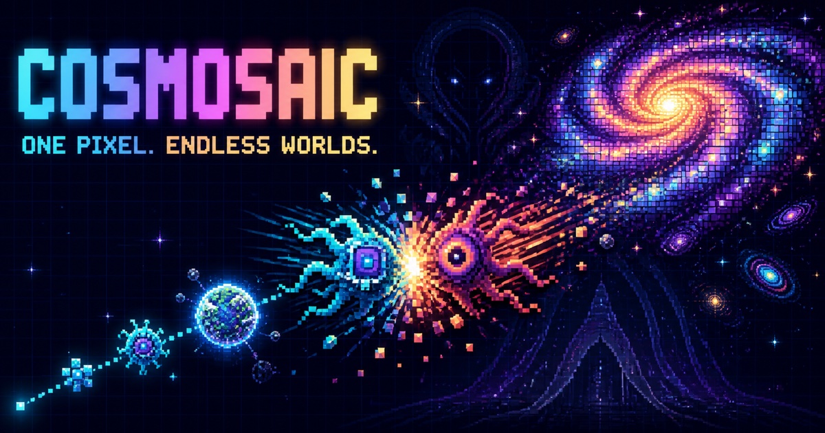 한 픽셀에서 행성과 은하로 성장하며 충돌하는 COSMOSAIC 우주